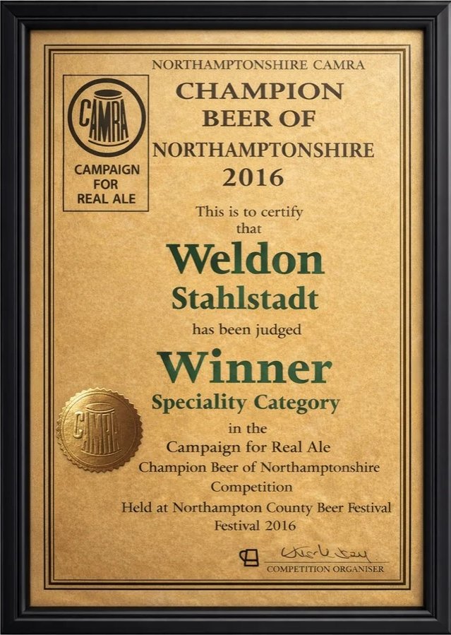 CAMRA Champion Beer of Northamptonshire – Stahlstadt – Winner, Speciality category